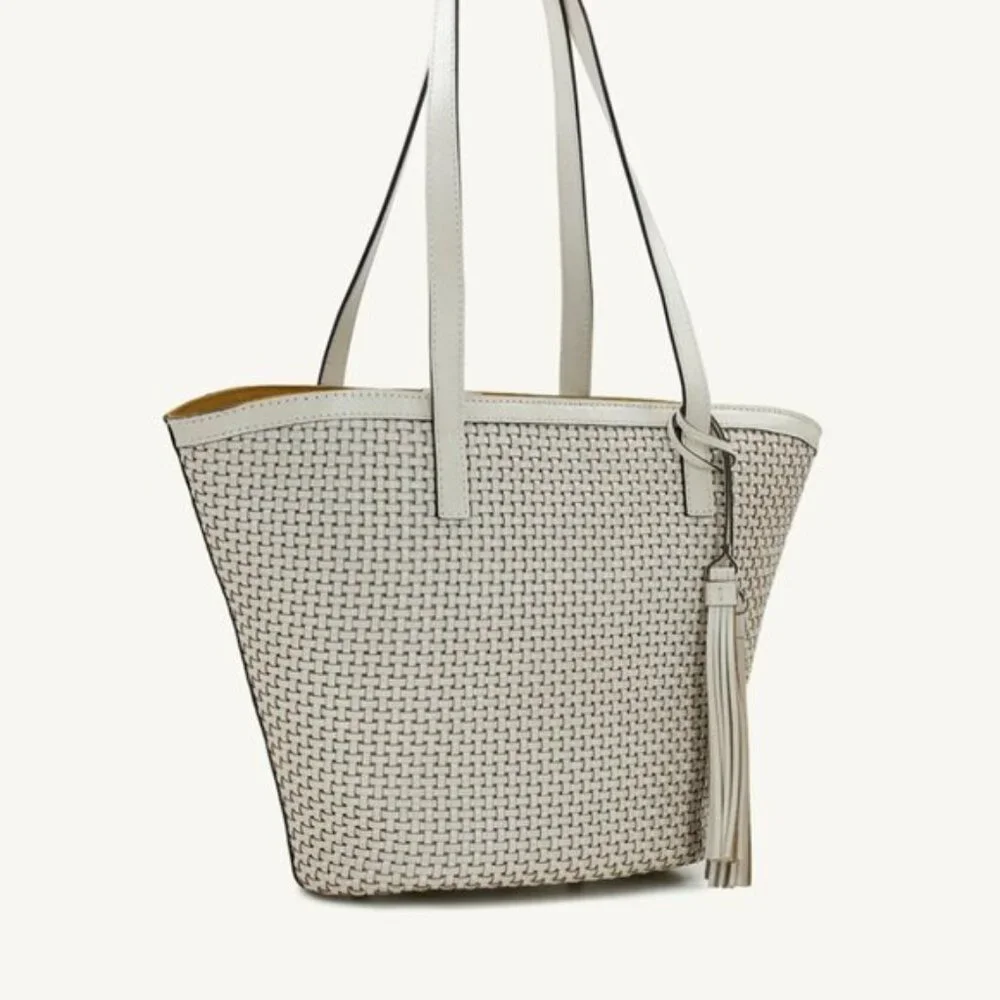 Patricia Nash Marconia Tote Woven Leather Latte Dark White Handbag - Picture 2 of 16